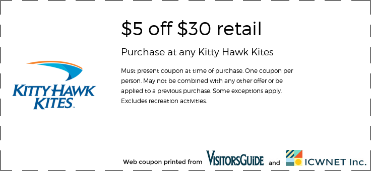 $5 off $30 retail Purchase at any Kitty Hawk Kites