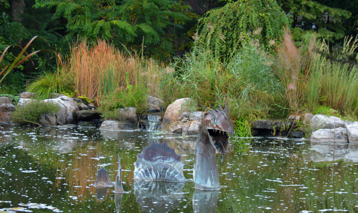 A sea monster sculpture at New Hanover County Arboretum in Wilmington, NC