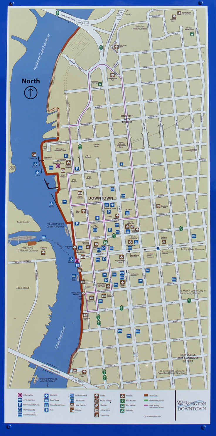 The Riverwalk map in Wilmington, NC